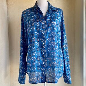 J. Crew button down Perfect shirt in blue with red & white floral pattern Sz 8
